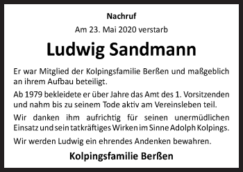 Traueranzeige von Ludwig Sandmann von Neue Osnabrücker Zeitung GmbH & Co. KG