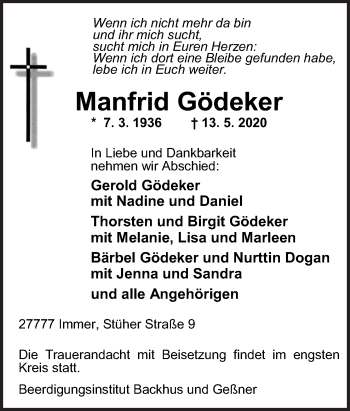 Traueranzeige von Manfrid Gödeker von Neue Osnabrücker Zeitung GmbH & Co. KG