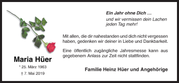 Traueranzeige von Maria Hüer von Neue Osnabrücker Zeitung GmbH & Co. KG