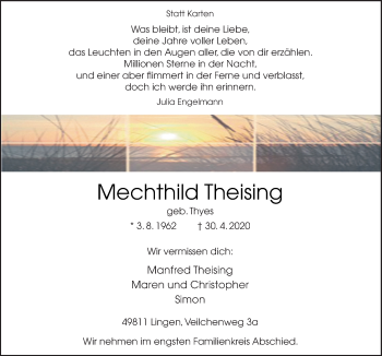 Traueranzeige von Mechthild Theising von Neue Osnabrücker Zeitung GmbH & Co. KG
