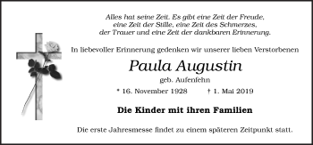 Traueranzeige von Paula Augustin von Neue Osnabrücker Zeitung GmbH & Co. KG