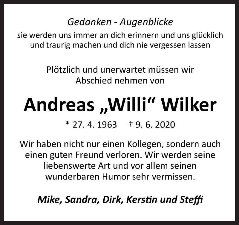  Traueranzeige für Andreas Wilker vom 13.06.2020 aus Neue Osnabrücker Zeitung GmbH & Co. KG