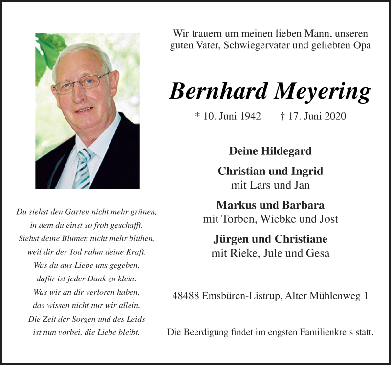  Traueranzeige für Bernhard Meyering vom 20.06.2020 aus Neue Osnabrücker Zeitung GmbH & Co. KG