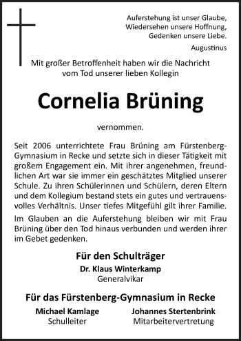 Traueranzeige von Cornelia Brüning von Neue Osnabrücker Zeitung GmbH & Co. KG