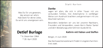 Traueranzeige von Detlef Burlage von Neue Osnabrücker Zeitung GmbH & Co. KG