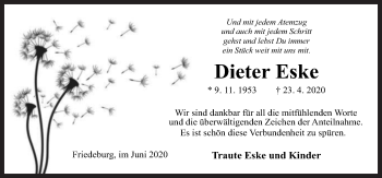 Traueranzeige von Dieter Eske von Neue Osnabrücker Zeitung GmbH & Co. KG