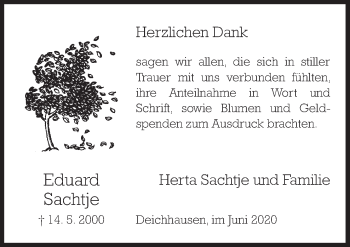Traueranzeige von Eduard Sachtje von Neue Osnabrücker Zeitung GmbH & Co. KG
