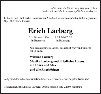 Traueranzeige von Erich Larberg von Neue Osnabrücker Zeitung GmbH & Co. KG