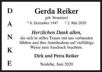 Traueranzeige von Gerda Reiker von Neue Osnabrücker Zeitung GmbH & Co. KG