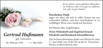 Traueranzeige von Gertrud Hußmann von Neue Osnabrücker Zeitung GmbH & Co. KG