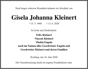 Traueranzeige von Gisela Johanna Kleinert von Neue Osnabrücker Zeitung GmbH & Co. KG