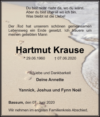 Traueranzeige von Hartmut Krause von Neue Osnabrücker Zeitung GmbH & Co. KG