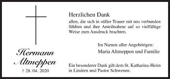 Traueranzeige von Hermann Altmeppen von Neue Osnabrücker Zeitung GmbH & Co. KG