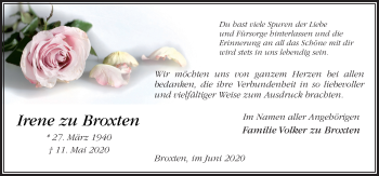 Traueranzeige von Irene zu Broxten von Neue Osnabrücker Zeitung GmbH & Co. KG