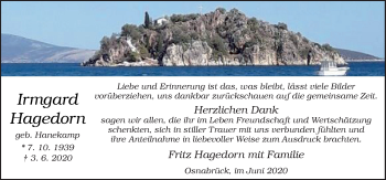 Traueranzeige von Irmgard Hagedorn von Neue Osnabrücker Zeitung GmbH & Co. KG