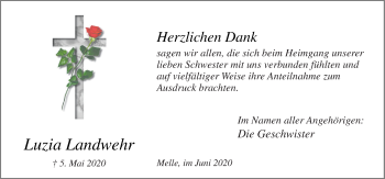 Traueranzeige von Luzia Landwehr von Neue Osnabrücker Zeitung GmbH & Co. KG