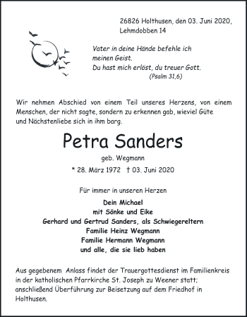 Traueranzeige von Petra Sonders von Neue Osnabrücker Zeitung GmbH & Co. KG