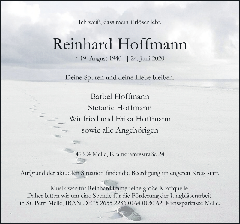  Traueranzeige für Reinhard Hoffmann vom 29.06.2020 aus Neue Osnabrücker Zeitung GmbH & Co. KG