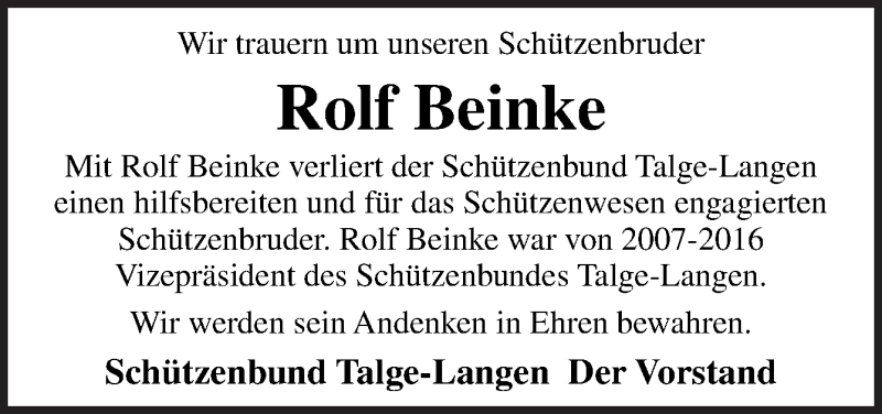  Traueranzeige für Rolf Beinke vom 18.06.2020 aus Neue Osnabrücker Zeitung GmbH & Co. KG