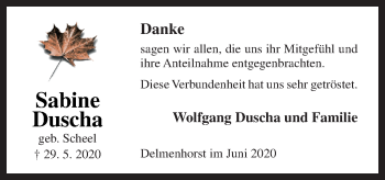 Traueranzeige von Sabine Duscha von Neue Osnabrücker Zeitung GmbH & Co. KG