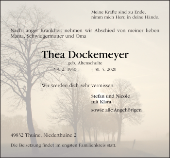 Traueranzeige von Thea Dockemeyer von Neue Osnabrücker Zeitung GmbH & Co. KG