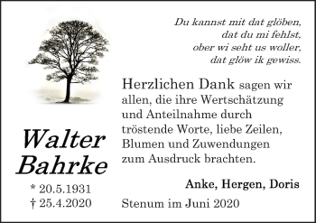 Traueranzeige von Walter Bahrke von Neue Osnabrücker Zeitung GmbH & Co. KG