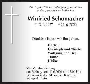 Traueranzeige von Winfried Schumacher von Neue Osnabrücker Zeitung GmbH & Co. KG