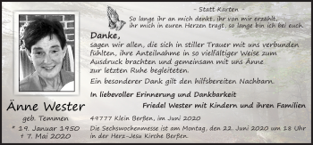 Traueranzeige von Änne Wester von Neue Osnabrücker Zeitung GmbH & Co. KG