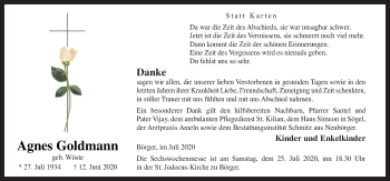 Traueranzeige von Agnes Goldmann von Neue Osnabrücker Zeitung GmbH & Co. KG