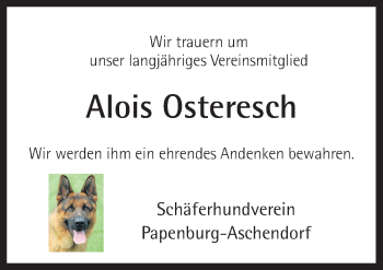 Traueranzeige von Alois Osteresch von Neue Osnabrücker Zeitung GmbH & Co. KG