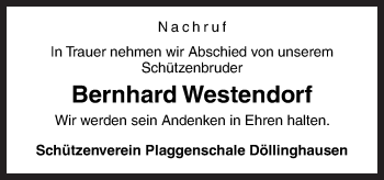 Traueranzeige von Bernhard Westendorf von Neue Osnabrücker Zeitung GmbH & Co. KG