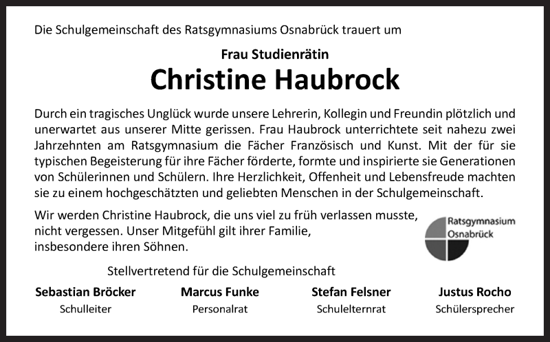 Traueranzeige für Christine Haubrock vom 11.07.2020 aus Neue Osnabrücker Zeitung GmbH & Co. KG