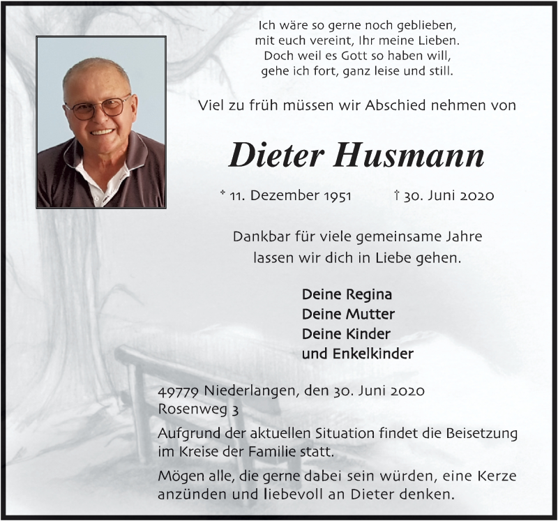  Traueranzeige für Dieter Husmann vom 02.07.2020 aus Neue Osnabrücker Zeitung GmbH & Co. KG