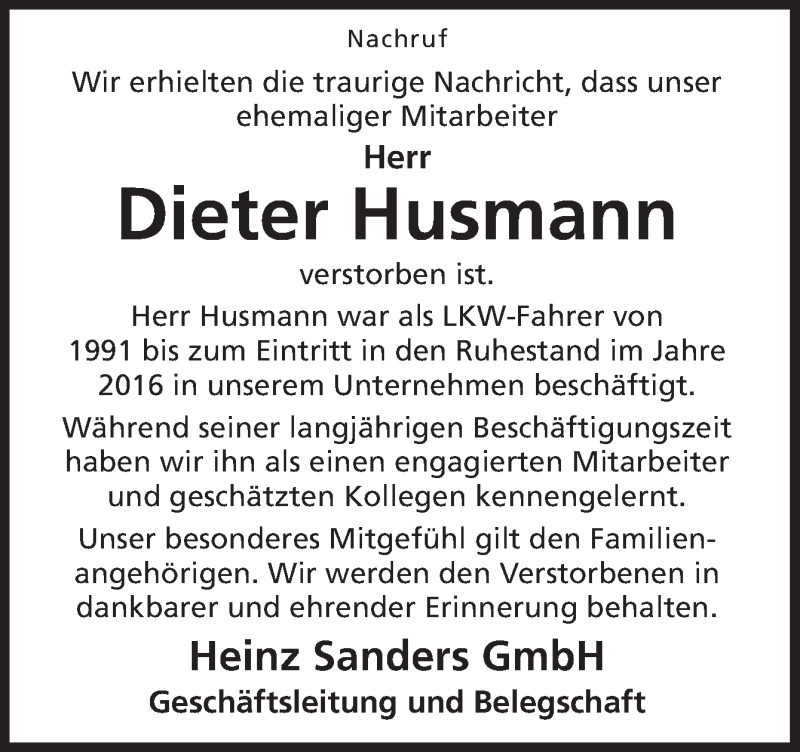  Traueranzeige für Dieter Husmann vom 03.07.2020 aus Neue Osnabrücker Zeitung GmbH & Co. KG