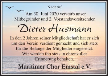 Traueranzeige von Dieter Husmann von Neue Osnabrücker Zeitung GmbH & Co. KG