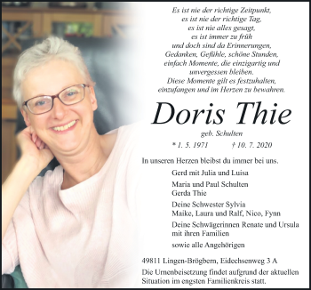 Traueranzeige von Doris Thie von Neue Osnabrücker Zeitung GmbH & Co. KG