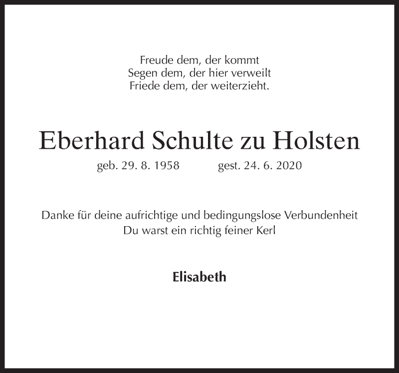  Traueranzeige für Eberhard  Schulte zu Holsten vom 01.07.2020 aus Neue Osnabrücker Zeitung GmbH & Co. KG