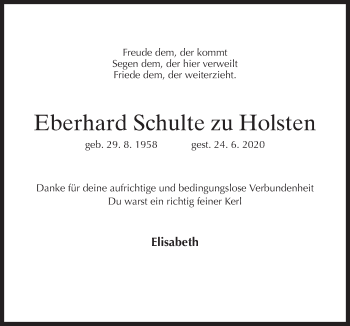 Traueranzeige von Eberhard  Schulte zu Holsten von Neue Osnabrücker Zeitung GmbH & Co. KG