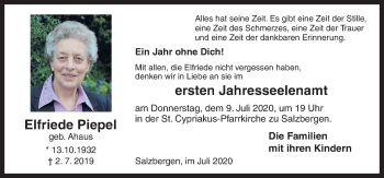 Traueranzeige von Elfriede Piepel von Neue Osnabrücker Zeitung GmbH & Co. KG