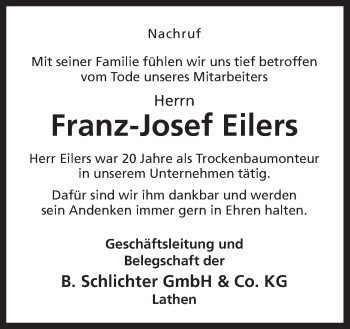 Traueranzeige von Franz-Josef Eilers von Neue Osnabrücker Zeitung GmbH & Co. KG