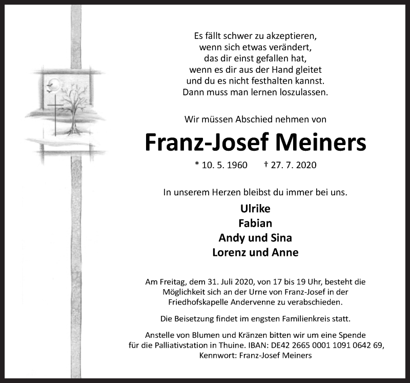  Traueranzeige für Franz-Josef Meiners vom 29.07.2020 aus Neue Osnabrücker Zeitung GmbH & Co. KG