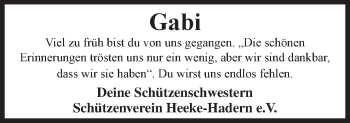 Traueranzeige von Gabi  von Neue Osnabrücker Zeitung GmbH & Co. KG