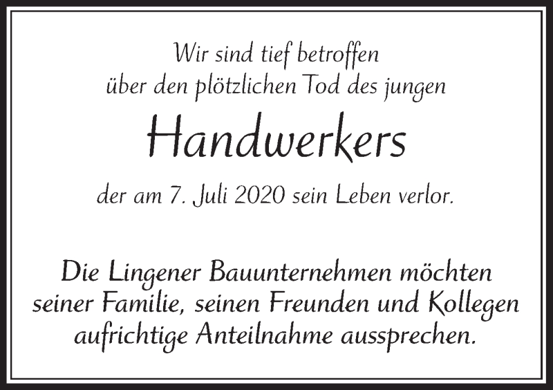  Traueranzeige für Handwerker  vom 11.07.2020 aus Neue Osnabrücker Zeitung GmbH & Co. KG