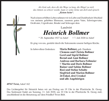 Traueranzeige von Heinrich Bollmer von Neue Osnabrücker Zeitung GmbH & Co. KG