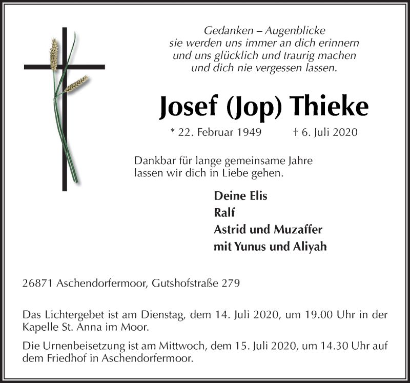  Traueranzeige für Josef Thieke vom 09.07.2020 aus Neue Osnabrücker Zeitung GmbH & Co. KG