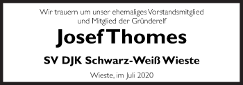 Traueranzeige von Josef Thomes von Neue Osnabrücker Zeitung GmbH & Co. KG