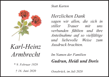 Traueranzeige von Karl-Heinz Armbrecht von Neue Osnabrücker Zeitung GmbH & Co. KG