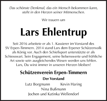 Traueranzeige von Lars Ehlentrup von Neue Osnabrücker Zeitung GmbH & Co. KG
