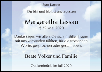 Traueranzeige von Margaretha Lassau von Neue Osnabrücker Zeitung GmbH & Co. KG