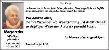 Traueranzeige von Margaretha Wolken von Neue Osnabrücker Zeitung GmbH & Co. KG